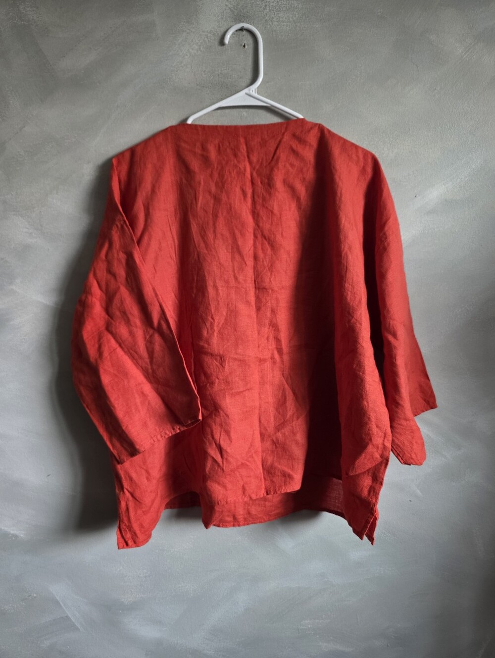 Eileen Fisher L Organic Linen Round Neck Box Top NWT Flame Burnt Orange Bateau - Picture 5 of 6